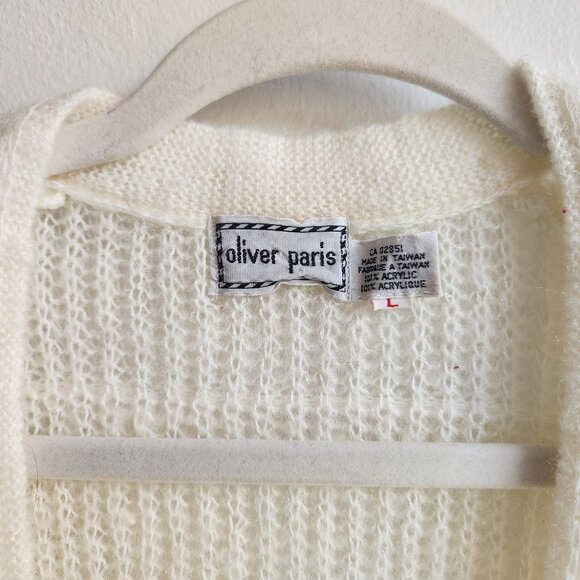Oliver Paris Vintage Cream Open Front Knit Vest – Sz L (oversized) - Picture 2 of 13